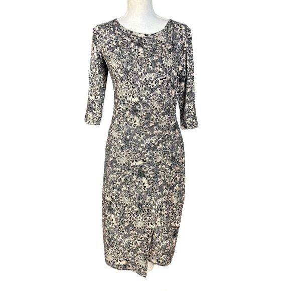 Verse Dress Size Small Black Floral Rouching Cinched Slimming Workwear Classic - Picture 2 of 9